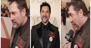 خافيير باردام ندد بحرب امريكا على ايرن وظهر بدبوس حنظلة بالاوسكار